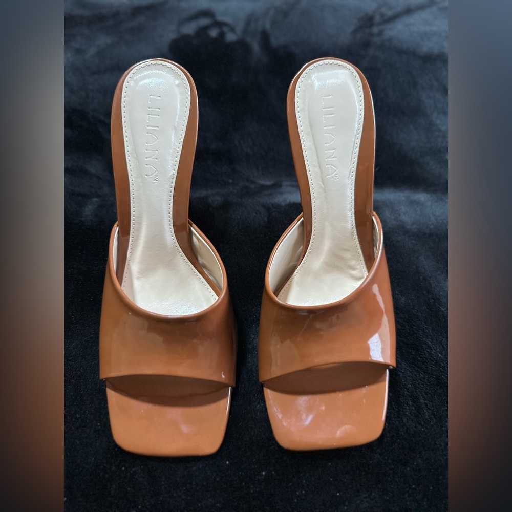 Brown Patent Leather Mules - NEW - Size 8.5